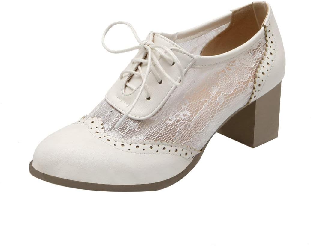 Womens High Heel Pumps Lace Up Oxfords Brogues Shoes