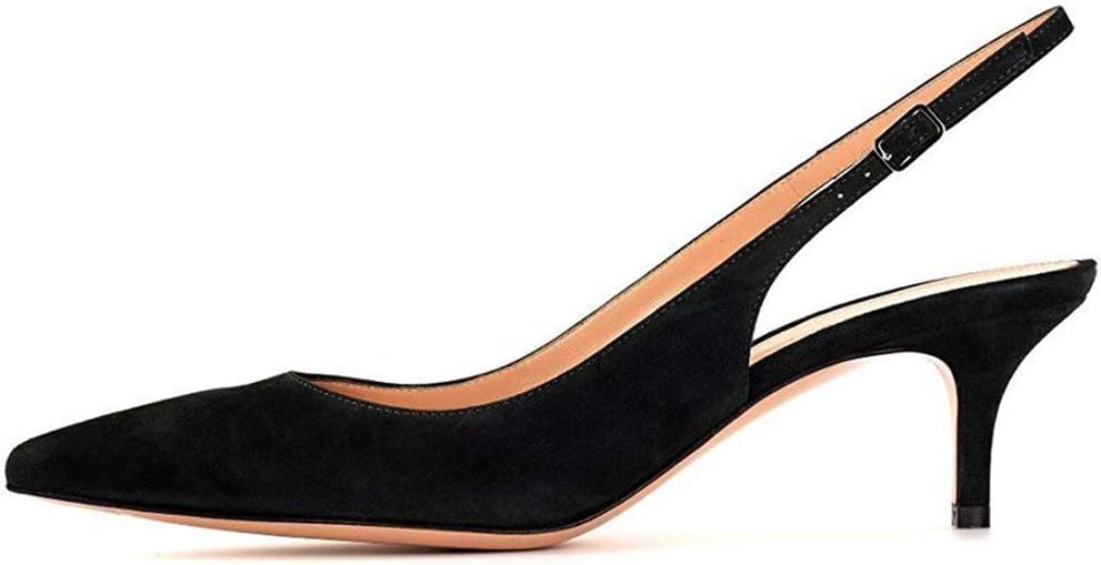 Slingback Pumps, Women's Pointed Toe Low Heel Sandals Slingback Strap Kitten Heel Pumps Evening  Wedding Shoes