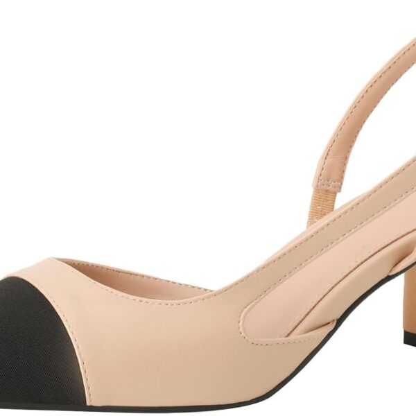 Women Sling Back Pumps Chunky Heels Sexy Splicing Round Toe Casual Wedding Shoes for Women Fashion Dress Shoes
