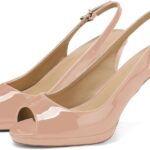 Women’s Patent Leather Slingback Pumps Peep Toe Platform High Heels with Adjustable Buckle Elegant Stiletto Heel Sandals for Dress Office
