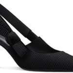 Womens Slingback Kitten Heels Closed Pointed Toe Bowknot Knitted Slip On Work Pumps Dress Shoes
