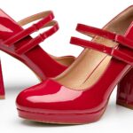 Platform Mary Jane Shoes Womens Heels, Chunky Heels Mary Janes Dress Shoes for Women Close Round Toe Pumps Shoes with Buckle Strap for Office  Casual Wedding